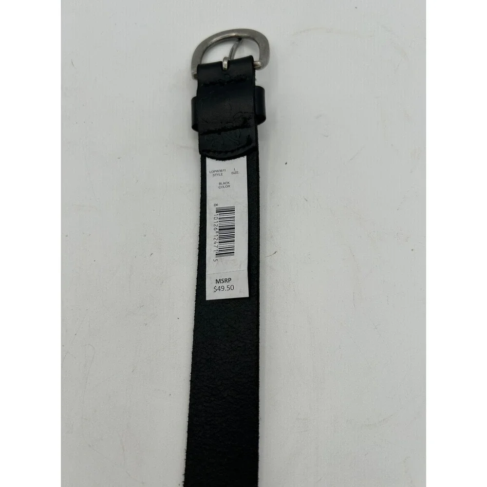 Lucky Brand Belt Women Large Black Floral Embossed Leather Silver Buckle Casual